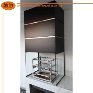 Churrasqueira coifa modular preta e Grill 3 estágios inox