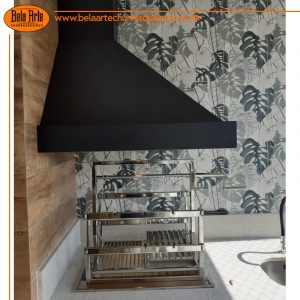 Coifa 2 águas preta e grill elevatório inox 304