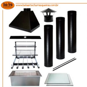 Coifa preta tubo grill vidros braseiro